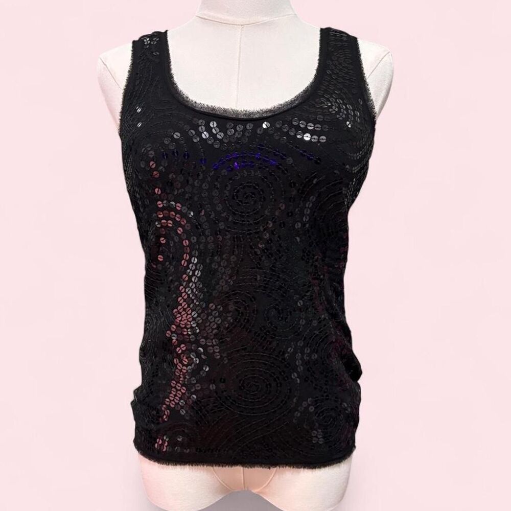 Y2K White House Black Market Black Sequin Tank Top size xs